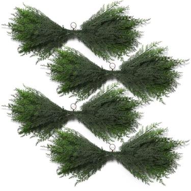 Imagem de Hungdao 4 peças, guirlanda de natal artificial de cedro de 61 cm, guirlanda de pinheiro falso, guirlanda de Natal, grinalda de janela para decoração de casa, porta de casa, lareira e escadas