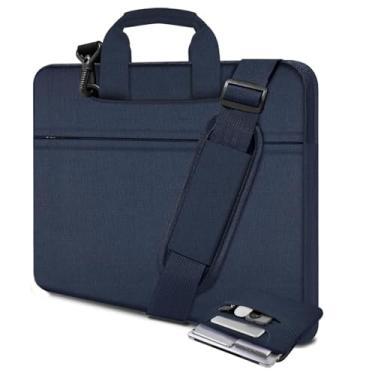 Imagem de Bolsa de ombro para laptop de 15,6 polegadas, durável, à prova de choque, com vários bolsos e alça compatível com a maioria dos notebooks de 15,6 polegadas, azul escuro