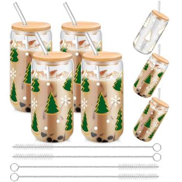 Imagem de FillTouch 4 peças de copo de Natal que muda de cor de 473 ml, copo de vidro que muda de cor com tampas e canudos, caneca de café gelada de viagem reutilizável para presente de festa de Natal