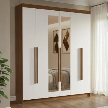 Imagem de Guarda-Roupa Casal 6 Portas Batentes com Espelho Rustic/Branco/Rustic Venus Madesa