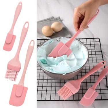 Imagem de Conjunto de escova e espátula de óleo de silicone, revestimento de silicone resistente ao calor para padaria e culinária (rosa)