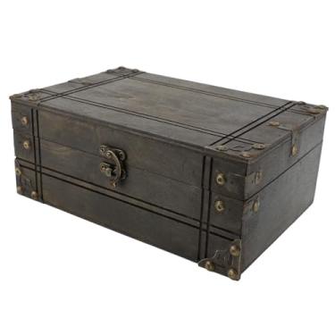 Imagem de Phefop Caixa de baú de Tesouro Vintage, Caixa de Armazenamento de Lembrança de Madeira Feita à Mão Com Design Elegante 9,3 X 6,3 X,5 pol., Ideal para Armazenamento de Joias e Decoração de Casa