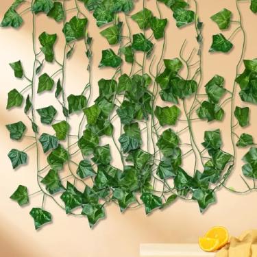 Imagem de Guirlanda de hera artificial, trepadeiras falsas, cenário de vegetação sintética para decoração de parede, jardim, festa de casamento, folhas de trepadeira