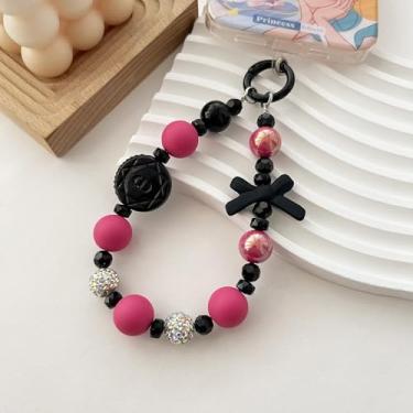 Imagem de Alça de pulso antiperda com contas de pérolas e correntes duplas para chaveiro, carteira, câmera, One Size, Resina, resina