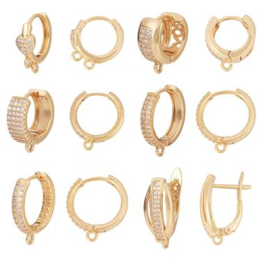 Imagem de 12 peças de brinco de argola de zircônia cúbica transparente de latão banhado a ouro 18 K real com puxador de cristal nas costas com laço para mulheres, brincos para fabricação de joias, artesanato