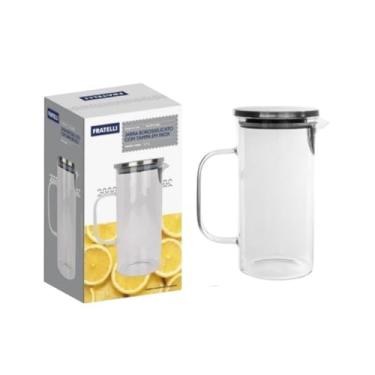 Imagem de Jarra de Vidro Borossilicato 1,1L com Tampa de Inox – Resistente ao Calor e Impactos, Ideal para Sucos, Chás Gelados e Água Aromatizada – Design Transparente e Moderno
