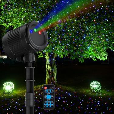 Imagem de Projetor de luzes de Natal a laser para ambientes externos, projetor de luz a laser de 3 cores, show de luzes de vaga-lumes com controle remoto RF, decoração de feriados em ambientes internos