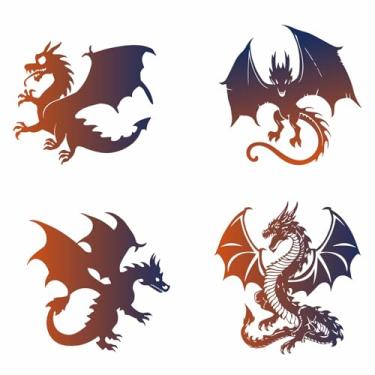 Imagem de GORGECRAFT Decalques de janela de dragão de dois lados 4 estilos, 15 x 15 cm, não adesivos, removíveis, reutilizáveis, estáticos, adesivos de vidro para porta deslizante, adesivos de filme de alerta