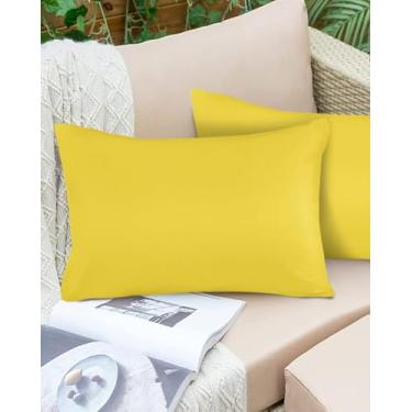 Imagem de Conjunto de 2 capas de almofada para área externa amarela brilhante à prova d'água para ambientes externos, decorativas, de cor sólida, 50 x 30 cm, capa de almofada para sofá, cama, jardim