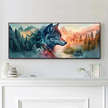 Imagem de VAIIEYO Kits de arte de diamante grande para adultos, lobo, arte de diamante, animais florestais, kits de pintura de diamante grande, tela redonda de strass, para decoração de parede de casa, presente