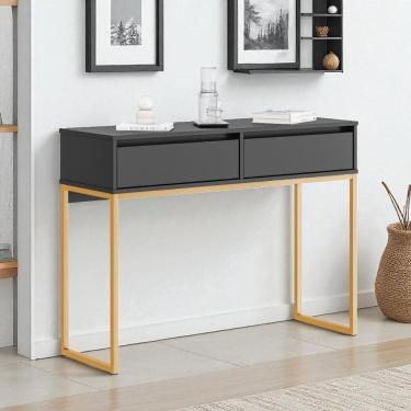 Imagem de Aparador Buffet Rio 2 Gavetas Para Sala 90 Cm Preto Dourado
