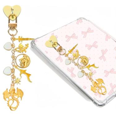 Imagem de TAKEALOOKO Correntes de charme de fantasia para Kindle - Pulseira de corrente de asa de dragão acessórios de decoração, presente para leitores amantes de livros mulheres e homens, compatível com