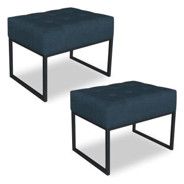 Imagem de Kit 02 Puffs Lisa Suede Azul Marinho Base Metálica Industrial Preto - Pallazio