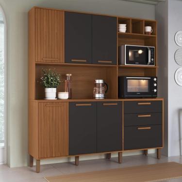 Imagem de Armário De Cozinha Compacta Fidelitá Barcelona 180cm 7 Portas 2 Gaveta Com Tampo E Fundo Freijó/chumbo