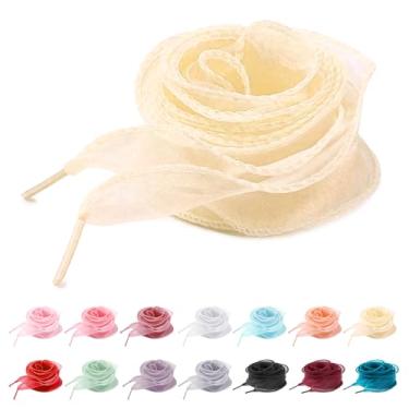 Imagem de UamGlsob Cordões de chiffon véu acetinado translúcido de 4 cm - fitas delicadas de chiffon para sapatilhas de mulher, Bege, 39Inch/100cm