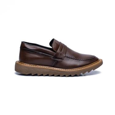 Imagem de ThézB Sapato Social Masculino em Couro Sintético Marrom, Sola Tratorada Alta, Estilo Loafer Elegante, Fechamento com Fivela (Conhaque Ambar, BR, Adulto, Numérico, 40)