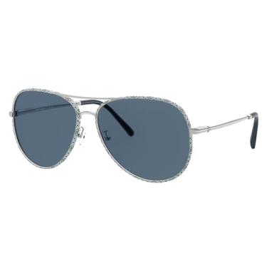 Imagem de Tory Burch TY 6114 32744L Óculos de sol piloto prata metal lente azul