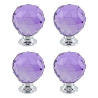 Imagem de Dahszhi 4 peças diamante esférico 1,18"/30 mm puxador de cristal puxador de armário gavetas armário cômoda estante guarda-roupa, prata-roxo