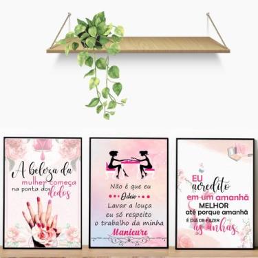 Imagem de Kit 03 Quadros Decorativos Manicure e Beleza  Salão, Estúdio ou Espaço