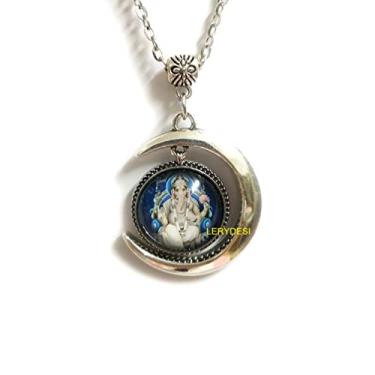 Imagem de Lord Ganesh Ganesha Colar Lua Pingente Elefante Hindu Meditação Buda Arte Espiritual Joias Imagem personalizada imagem personalizada, 22 inches, Vidro, Sem Pedra Preciosa
