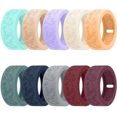 Imagem de SZJCLTD Pacote com 10 capas florais gravadas para anel Oura Geração 4/Geração 3, capa protetora de anel Oura de silicone macio antiarranhões para malhar, academia e uso diário