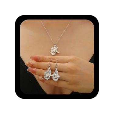 Imagem de Allereyae Conjunto de brincos boho ocidentais colar botas chapéu colar vaqueira pingente prata chapéu pendente botas ocidentais brincos cowgirl cowboy conjunto de joias para mulheres