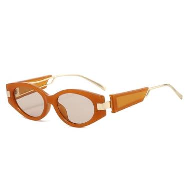 Imagem de Óculos de Sol Olho de Gato Feminino UV400 Masculino Lentes Ovais Estilo Punk para Esportes ao Ar Livre, Corrida e Ciclismo, Cor Laranja Champagne