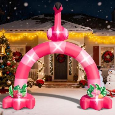 Imagem de Arco de flamingo inflável rosa Eyourlife de 3,7 m com LEDs