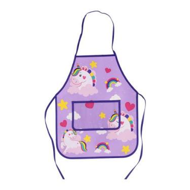 Imagem de Avental Infantil De Unicornio Roxo Com Bolso 48x38,5cm Clio - Cliokids