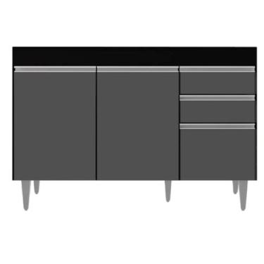 Imagem de Balcao Pia Gabinete Cozinha 120cm Sem Tampo 3 Portas 2 Gavetas Branco 