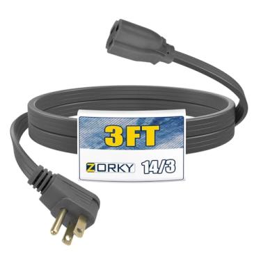 Imagem de Zorky Cabo De Extensão Cinza Com Plugue Plano 3 Pés, Para Aparelhos Serviço Pesado 14/3 Spt-3 Pinos Aterrados Segurança - Eletrodomésticos, Geladeiras, Aquecedores