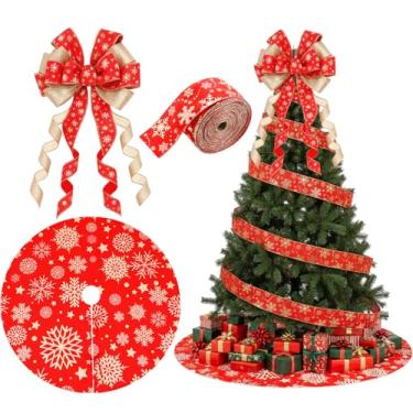 Imagem de Zomiboo O conjunto de decoração de árvore de Natal inclui laço grande de enfeite de árvore de Natal em ouro vermelho, fitas decorativas de Natal com fio para decoração de casa de fazenda (101 cm