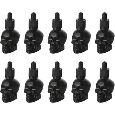 Imagem de Pacote Com 10 Conta-gotas Para Garrafas De Bitter Em Formato De Caveira Preta Com Tampa à Prova De Crianças | Recipiente Dispensador Recarregável Para Garrafas De Vidro Em Fo, Black, 30 ml
