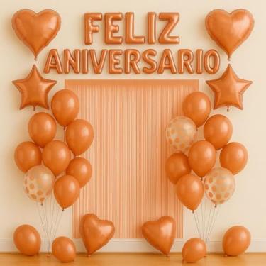 Imagem de Kit Balão Metalizado Cortina Bexiga Feliz Aniversário Decoração de Festa Completa (Rose Gold Forma)