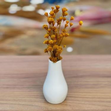 Imagem de Arranjo de Flores Sempre-Vivas Naturais em Vaso Decorativo, 15 cm, Branco com Padrão Art Déco (17)