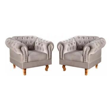Imagem de Kit 2 Poltronas Chesterfield Dom Pedro Vintage Retrô Capitonê Veludo Capuccino