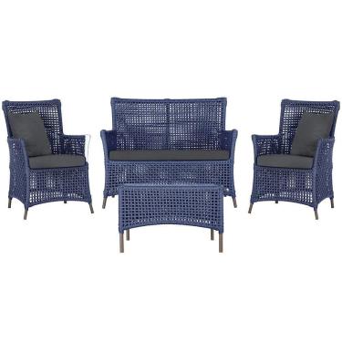 Imagem de Jogo Sofá 2 Poltronas E Mesa Igapó Marrom E11 Trama Original Azul