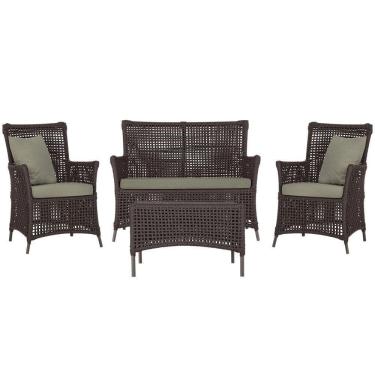 Imagem de Jogo Sofá 2 Poltronas E Mesa Igapó Marrom E8 Trama Original Marrom