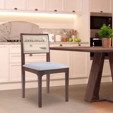 Imagem de Cadeira Sala De Jantar Madeira Maciça Nivea Tela Rattan Sextavano Linho Cinza-amêndoa G55 Gran Belo