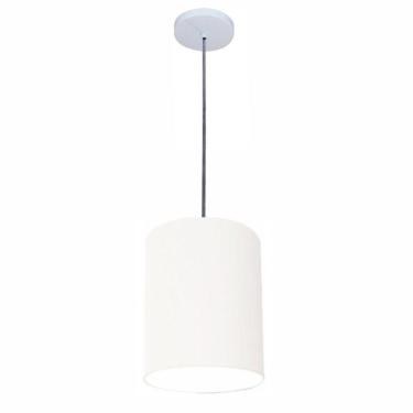 Imagem de Lustre Luminária Pendente Vivare Free Lux Pe-4103br Cúpula Em Tecido 15x20cm Branca Canopla Branca E Fio Cristal