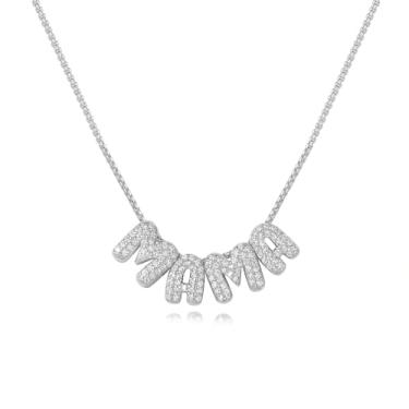 Imagem de Colar feminino Mama personalizado com bolhas de diamante 3D, pingente de inicial personalizado com zircão, banhado a ouro 18 K, colar com nome de balão delicado para mulheres, joia feita à mão