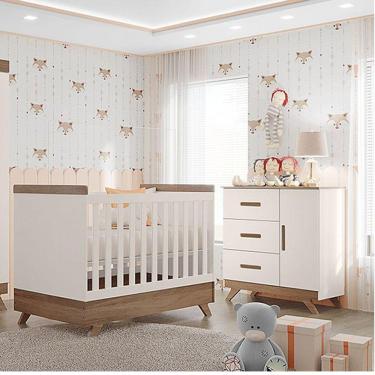 Imagem de Berço Americano Vitória E Cômoda Infantil Retro Maya Ambiente Off White Carvalho - Canaã
