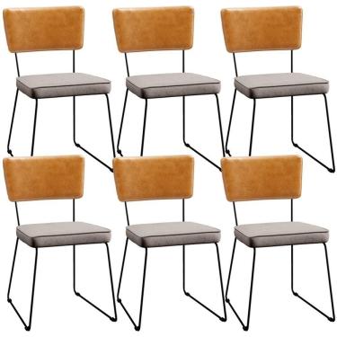 Imagem de Kit 06 Cadeiras Couríssimo Whisky Linho Bege