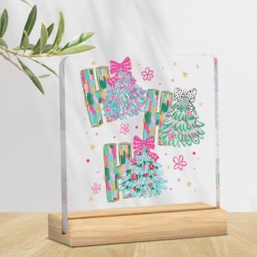 Imagem de Decoração de Natal rosa para casa arco rosa decoração de árvore de Natal sinal engraçado decorações de natal para prateleira de mesa decoração de placa de acrílico de Natal 10 x 10 cm