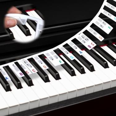 Imagem de Guia de notas de piano coloridas com 61 teclas removíveis, 2 peças de etiquetas de silicone para teclas de piano 35 cm/50 cm, adesivos reutilizáveis para teclado de pianos de tamanho completo