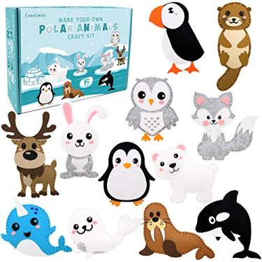Imagem de CiyvoLyeen Kit de costura de animais polares para crianças, faça seu próprio animal polar de inverno, kit de artesanato de feltro, inclui 14 projetos criativos para costurar iniciantes, divertido, presente educativo "faça você mesmo" para meninos e meninas