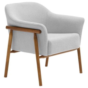 Imagem de Poltrona Sala de Estar Luna Base Madeira Castanho Bouclé Cinza Claro -