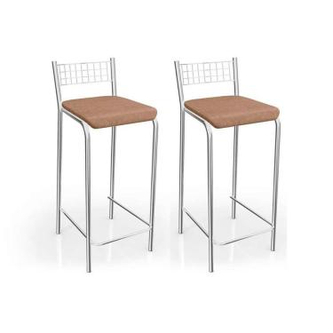 Imagem de Banqueta De Cozinha Gênova 1b705cr 2 Un Cromado/linho Capuccino - Kappesberg