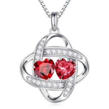 Imagem de Iefil Colar de pedra do mês de nascimento duplo para mulheres – Colar de prata esterlina 925 com nó de amor, presentes de aniversário para mulheres, presente de aniversário para mulheres, presente de