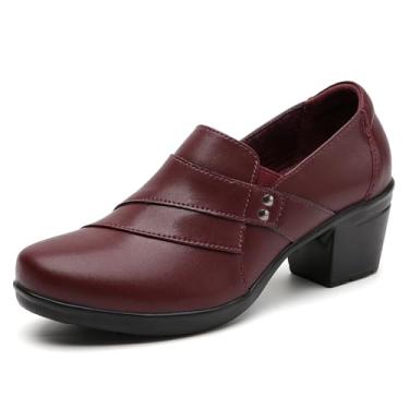 Imagem de IUY Mocassins femininos casuais confortáveis sapatos femininos mocassins e slip-ons trabalho escritório elegante sapatos de negócios, Vermelho, 38